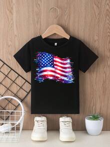 SKETCH DIGITAL GLITCH Short-Sleeved T-Shirt With Round Neck, Bright Stars And Bars Design, Multifunctional, Comfortable And Breathable, Children's Clothing For Kids. - Hitam - View 2