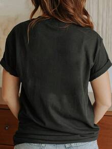 Floral Print T-Shirt From Spain, Casual Short-Sleeved Round Neck Top For Summer And Spring, Women's Clothing, Women's T-Shirts, Shirt Women, Mexico - 黑色 - 查看 1
