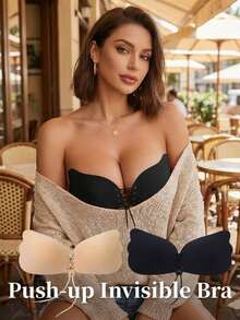 1pc Push-Up Bra, Invisible Bra For Small Chest, Breast Enhancing Bra. Suitable For Backless And Strapless Dresses And Daily Wear. - Black - View 3