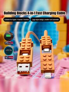 Kabel Pengisian Daya Ultra Cepat 240W (MAX) Gaya Blok Bangunan, Kabel Data Pengisian Cepat 4-in-1 dengan Tampilan Premium, Kompatibel dengan Seri 14-17, Seri Pro, Pro Max, Dapat Digunakan dengan Pengisi Daya Portabel, Cocok untuk iPhone 17/16/15/14/13/12/11/S24/S23/S22/S21 dan Model Lainnya - MultiWarna - View 12