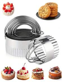 5pcs Stainless Steel Wavy Round Cookie Cutter Set, With Comfortable Handles, Professional Dough Cutting Tools For Home Baking - Multicolor - View 2