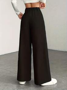 Women's High Waist Wide Leg Trousers - Corduroy Texture, Casual Pants, Comfortable For All Seasons, Machine Washable - Hitam - View 4