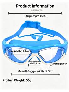 Large Frame Swim Goggles, Anti-Fog Silicone Swim Goggles With Earplugs Beach Essential, Beach Accessories, Pool Buoy - 藍色1件 - 查看 3