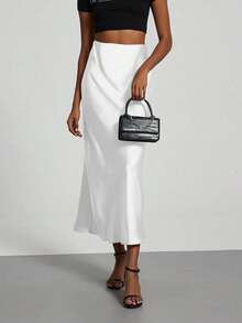 Falda drapeada de estilo europeo y americano, de cintura alta, elegante, ajustada y recta. - Blanco - Ver 1