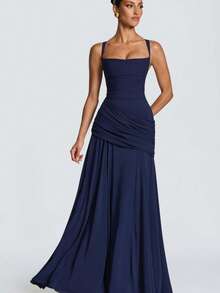 Elegant Women's Casual Party Dresses, Solid Color Strapless Sleeveless Fitted Waist Full Skirt European American Style Prom Dress - 金色 - 查看 6