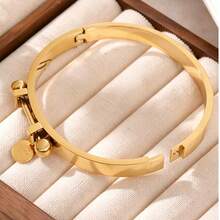 1pc Stainless Steel Women's Party Date Office INS Style Letters Pin Bracelet - Yellow Gold - View 5
