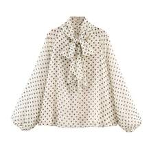 Women's Long-Sleeved Shirt With High Neck And Moon Print, Simple Casual Blouse, Fashionable Blouse For Working Women. - 乳白色 - 查看 8