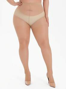 MOIRÉALLURE 女款大尺碼 0-3XL 膚色透視底褲襪，時尚優雅高彈力緊身褲 - 杏色 - 查看 3