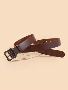 1pc Gun Black Square Buckle Decor Fashion Versatile Suitable For Daily And Holiday Use Women's Belt - Coffee Brown - View 3