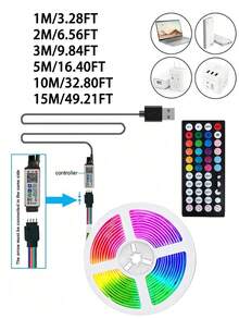 1件裝智慧LED燈條 5050高品質RGB變色燈條 App控制 44鍵遙控器 音樂同步 適用居家裝飾 臥室 廚房 電視 節日派對 聖誕節 - 彩色 - 查看 12