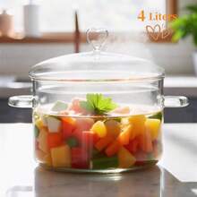 4 L Glass Cooking Pot With Lid, Glass Simmer Pot, Save Energy Heart Shape Lid, Clear, 4.2QT 4000ml,Heat Resistant, Free, . - View 2