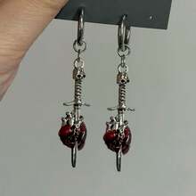 1pc Vintage Exaggerated Bloody Heart Sword Horror Skull Pendant Earrings Unisex Halloween Party Gothic Jewelry Accessory Gift - Bat - View 3