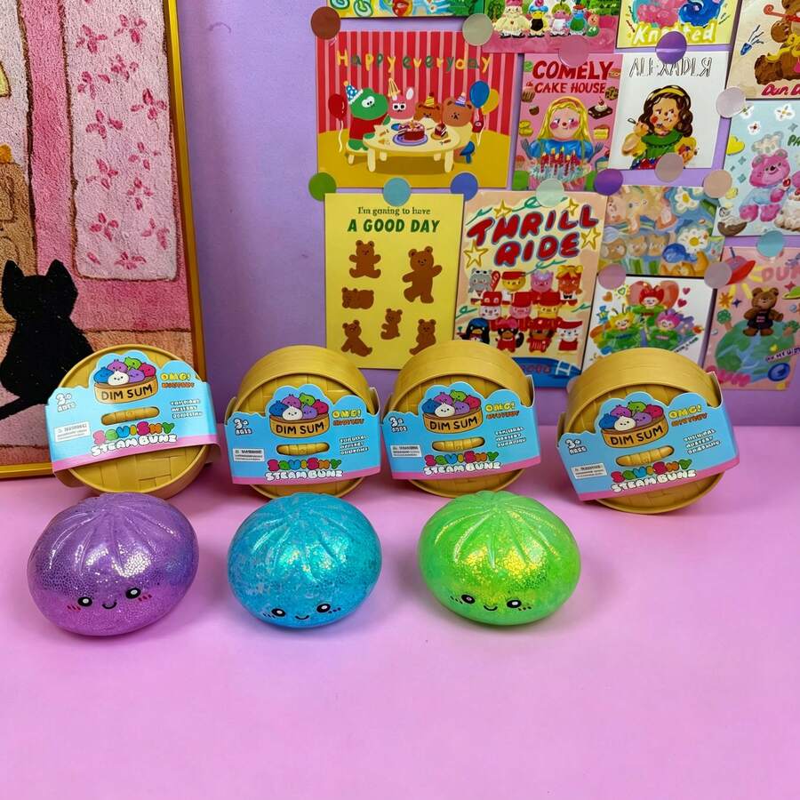 1pc Style Stress Relief Toy, Highly Attractive Soft Silicone Squeeze Dumpling Slow Rebound Squishy, Glitter Dumpling Squishy With Box 7 Colors Dumpling Squeeze Toy, Soft Touch Slow Rebound, Relaxing Toy Squeeze Without Deformation, Suitable For Classroom Rewards, Party Gifts, Birthday Gifts, Holiday Gifts - Multicolor - View 1