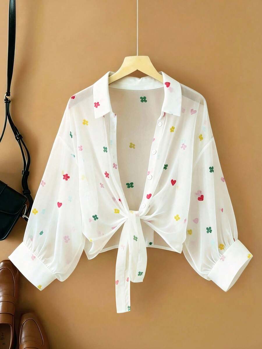 New Women's Casual Solid Color Chiffon Blouse With Short Batwing Sleeves - 白色 4 - 查看 1
