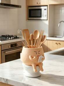 Cartoon Resin Kitchen Utensil Holder, Fun Countertop Storage Container, Cute Character Design, Suitable For Storing Chopsticks, Spatulas And Tableware, Applicable For Kitchen, Dining Area Or Breakfast Area - Multicolor - View 4