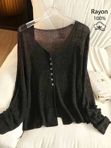 Chal de gasa de manga larga para verano, ideal para primavera, verano y otoño; un estilo casual pero sexy para mujer| tejido brillante - Rosa - Ver 6