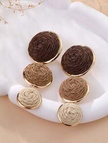 1 par de pendientes largos de diseño exagerado con bolas florales, pétalos blancos y pendientes geométricos, ideales para el uso diario de las mujeres. - Marrón - Ver 9