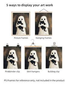 1pc Frameless Cute Ghost & Cat Halloween Wall Art Poster Print Black Cat Lover Gift For Apartment Living Room Bedroom Dorm Party Decor, Room Decor, Prints For Wall - Frameless - View 8