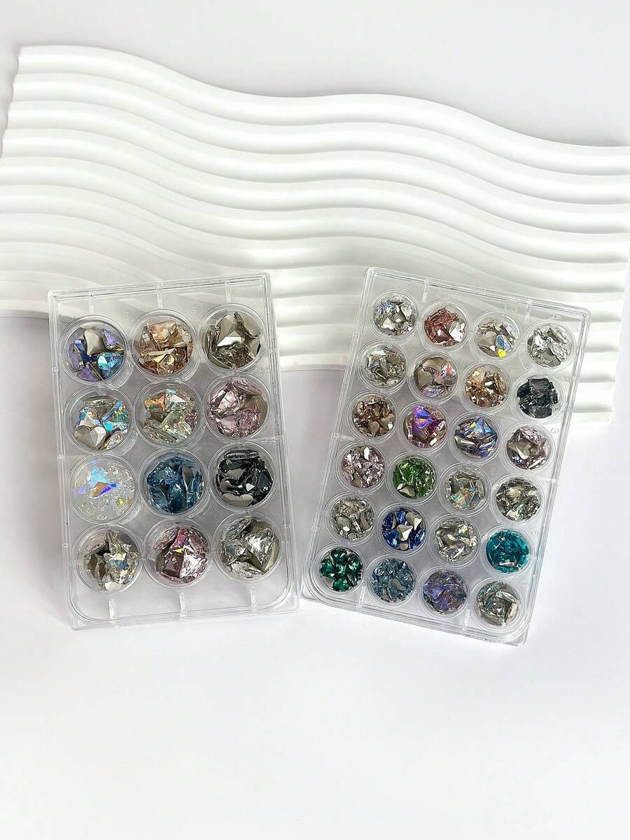 1pc Nail Art Rhinestone Storage Box Round Storage Holes Transparent Storage Box 12 Holes/24 Holes Nail Art Accessories Classification Storage Box - Clear - View 1