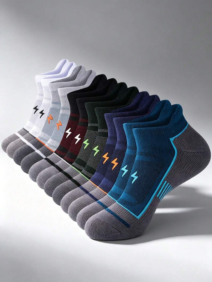 6 Pairs Men's Low-Cut Running Socks, Thin Fit To Foot Shape, Suitable For Daily Jogging And Fitness Sports - Multicolor - View 1