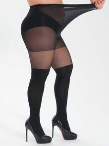 MOIRÉALLURE Medias de talla grande para mujer 0-2XL, negras, de doble panel, transparentes en la Bottom, elegantes y de moda, de alta elasticidad y ajustadas - Negro - Ver 5