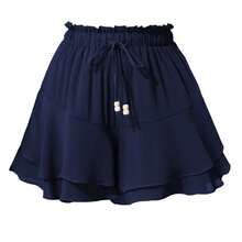 Double-Layer Culottes With Ruffles, Elastic Waistband And Adjustable Drawstring: A Casual And Sporty Design Intended To Prevent Accidental Exposure. - 卡其色 - View 1