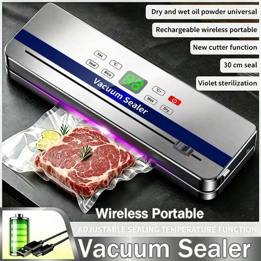 JFBONIN Scelleur sous vide portable sans fil avec affichage du compte à rebours de scellage, ensemble multi-pièces, bouton tactile étanche sous vide 829