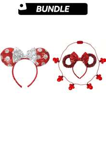 Minnie [組合省錢] 迪士尼米妮紅色亮片耳飾髮箍 & 紅色耳飾髮箍 & 發光項鍊套裝組合 – 輕量且可調節，舒適貼合，耐用兒童材質，服裝配件，兒童珠寶，適合兒童的完美禮物，米妮粉絲禮物，生日派對 & 度假贈品 - 彩色 - 查看 1