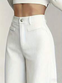 Women's High Waist Wide Leg Trousers - Corduroy Texture, Casual Pants, Comfortable For All Seasons, Machine Washable - 白色的 - 查看 3