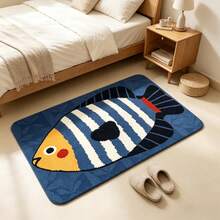 1 Peça Tapete Retangular de Flanela Macia com Estampa Fofa de Peixe Tropical Azul e Branco Listrado com Base de Folha Azul Profundo, Fibra de Poliéster com Bottom Antiderrapante, Absorvente e Secagem Rápida, Lavável em Máquina, Tapete Decorativo Adequado para Sala de Jogos, Cozinha, Quarto, Casa de Campo, Corredor, Lavanderia, Tapete de Cozinha, Decoração para Casa, Todas as Estações - Multicolorido - Visão 7