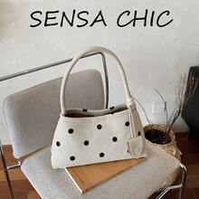 Fashionable Black Polka Dot Handbag, Korean-Style Minimalist Design, Shape-Retaining, Classic Polka Dot Pattern With Soft Atmosphere, Suitable For All Seasons And Various Gentle Style Outfits, Practical For Organized Storage And Daily Use - Beige - View 6