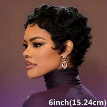 Short Loose Curly Wig Human Hair 6inch 180% Density Wigs For Women Short Pixie Cut Wig Full Machine Made Brazilian Remy Hair Wig For Daily Use 1B Color - Natural Black - View 5