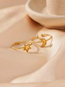1pc Minimalist Mini Star Ring, Delicate Silver-Plated Gold Star Thin Ring, Stainless Steel Jewelry Gift - Multicolor - View 9
