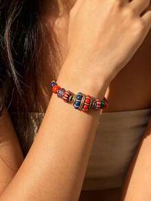 1pc Bohemian Vintage Court Handmade DIY Colorful Beaded Woven Bracelet, Multiple Styles Available, Fashionable Unique Exquisite Bracelet, Each Bead's Position Color Pattern Size Randomly Made, Suitable For All-Year Daily Wear, Beach Vacation, Graduation Season, Best Friend, Holiday Gift - Multicolor - View 2