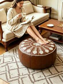 1 pieza Taburete de almacenamiento con bordado floral bohemio, cojín de suelo redondo con función de almacenamiento, diseño impermeable, adecuado para sala de estar, dormitorio y decoración del hogar, taburete multifuncional para almacenamiento de ropa, banco de almacenamiento para el hogar, caja de almacenamiento plegable de gran capacidad, taburete creativo para cambiarse los zapatos, cojín redondo suave, silla de almacenamiento lateral del sofá - Multicolor - Ver 6