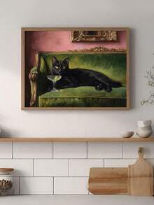 1pc Black Cat Wine Wall Art, Funny Cat Martini Poster,Cat On Green Sofa Picture For Bar Cart,Ideal Gift,Suitable For Bedroom,Living Room,Office,Wall Arts,Wall Decor,Home Decor,Room Decor,Canvas Wall Art,Posters, Wall Art With Frame, Optional Frame ﻿ - 1PCS - View 5