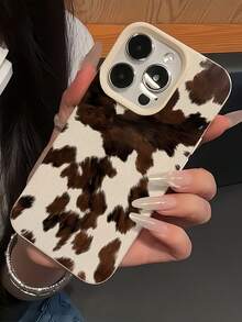 1件 白色磨砂極簡鏡頭保護毛絨牛紋圖案手機殼，個性化適用於 iPhone 16 Pro Max/17/16/15/14 Plus/13/12/11/Air 及系列 - 彩色 - 查看 3