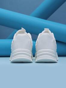 1 Pair White Student Running Sports Shoes, Breathable Mesh - White - View 3