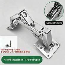 Multi Size No Opening Slot Punch Free Cabinet Frog Hinges Metal Spring Fold Concealed Hinge Silver Square Edge Easy Install Kitchen Wardrobe Cupboard Door Hardware Hot Selling Accessories - 175-degree Soft-close Hinge (including 8 Screws) - View 2