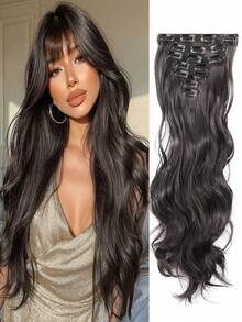 Extensiones de cabello ondulado de 20 pulgadas, 7 piezas/set, piezas de cabello con borde grueso, diseño de clip invisible, fibra sintética suave, color púrpura, solo para mujeres - Multicolor - Ver 13