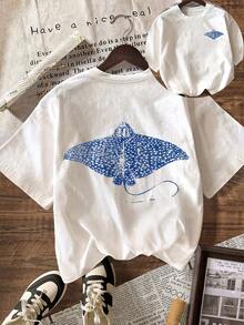 Women's Fishing Fish Print T-Shirt, Summer Clothes, Vacation Clothes, Beachwear, Casual Short Sleeve Crew Neck T-Shirt - 白色 - 查看 1