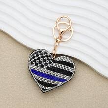 Rhinestone Inlaid National Flag Heart-Shaped Keychain, Heart-Shaped Rhinestone Bag Pendant, Suitable For Car Decoration, Men's Gift, Birthday Gift, Women's Gift, Graduation Gift, Creative Gift - Multicolor - View 13