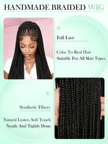 A ANYTIME Hand Tied Full Swiss Lace Braided Wig 34 Inch Long Black Box Braids Synthetic Braids Wigs Realistic Hairline For Women, Halloween - Multicolor - View 6