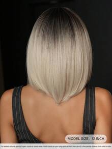 7JHH WIGS 漸層灰色短波波劉海假髮 女款 12英吋直髮合成纖維假髮 深色髮根 無膠耐熱纖維 逼真輕量 日常派對佩戴 - 淺灰色 - 查看 3