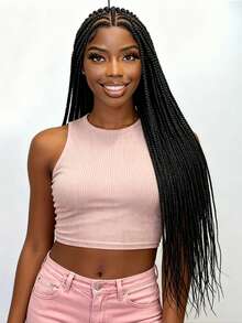 A ANYTIME Hand Tied Full Swiss Lace Braided Wig 34 Inch Long Black Box Braids Synthetic Braids Wigs Realistic Hairline For Women, Halloween - Multicolor - View 9