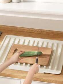 2/1 buah Alas Pengering Piring Dapur, Baki Pengering Anti Selip Kapasitas Besar dengan Desain Saluran Pembuangan, Baki Air Meja Tebal, Cocok untuk Piring, Gelas, dan Persiapan Makanan, Organizer Penyimpanan Wastafel Gaya Krem, Aksesori Dapur - View 7