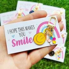 10set Happy Smiling Face Keychains - Colorful Cartoon Metal Key Fobs With Cards - Includes (10 Keychains + 10 Cards) Keychains Suitable For Wallets And Handbags, Durable Metal Construction, Wallet Charms - Party Favors, Thanksgiving Back To School Gifts, Classroom Welcome Keyrings, Multi-Color Set - Multicolor - View 4