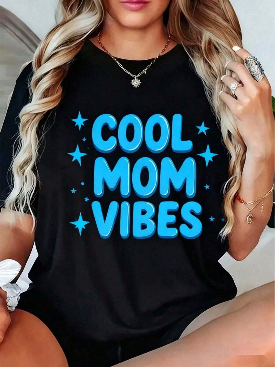 1 pieza de camiseta de mujer 100% de manga corta, casual, blusas casuales de manga corta para mujer. - Negro - Ver 1