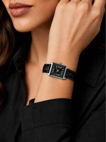 1pc Women's Luxury Fashion Square Dial Black PU Leather Quartz Watch, Minimalist Casual Dress Wristwatch, Elegant Quartz Dress Watch For Daily Wear, Ideal Gift For Girlfriend, Wife And Mother, Fashion Minimalist Women's Quartz Watch, Sleek Square Design Women's Wristwatch, Perfect Gift For Loved Ones And Family - Black - View 5