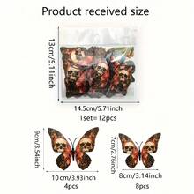 A Set Of 12pcs 3D Skeleton Butterfly Stickers For Halloween Wall Decoration - Multicolor - View 6